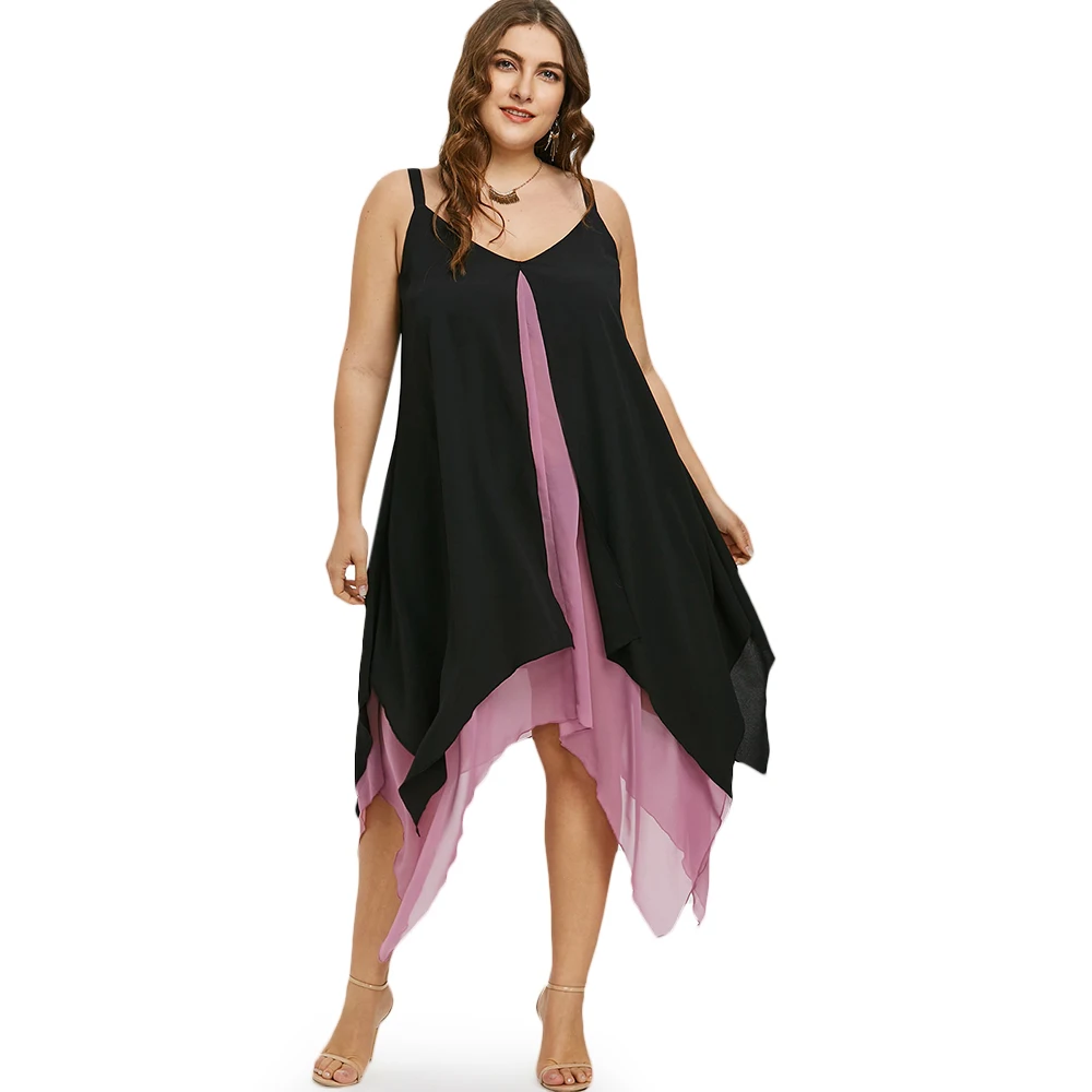 

Wipalo Women Summer Beach Dresses Plus Size 5XL Handkerchief Hem Flyaway A-Line Mid-Calf Dress Sleeveless Female V-Neck Vestidos