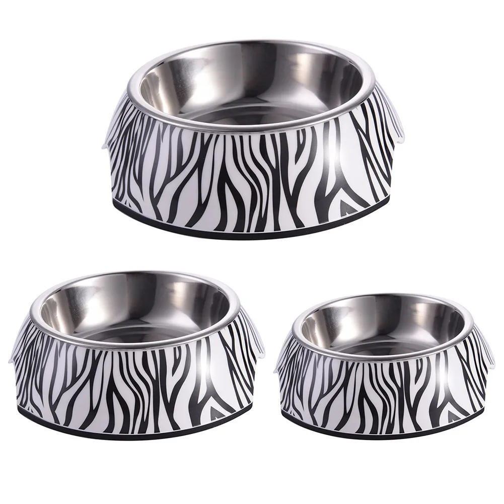French Bull Zebra and Striped Pet Bowl with Removable Melamin Stainless
