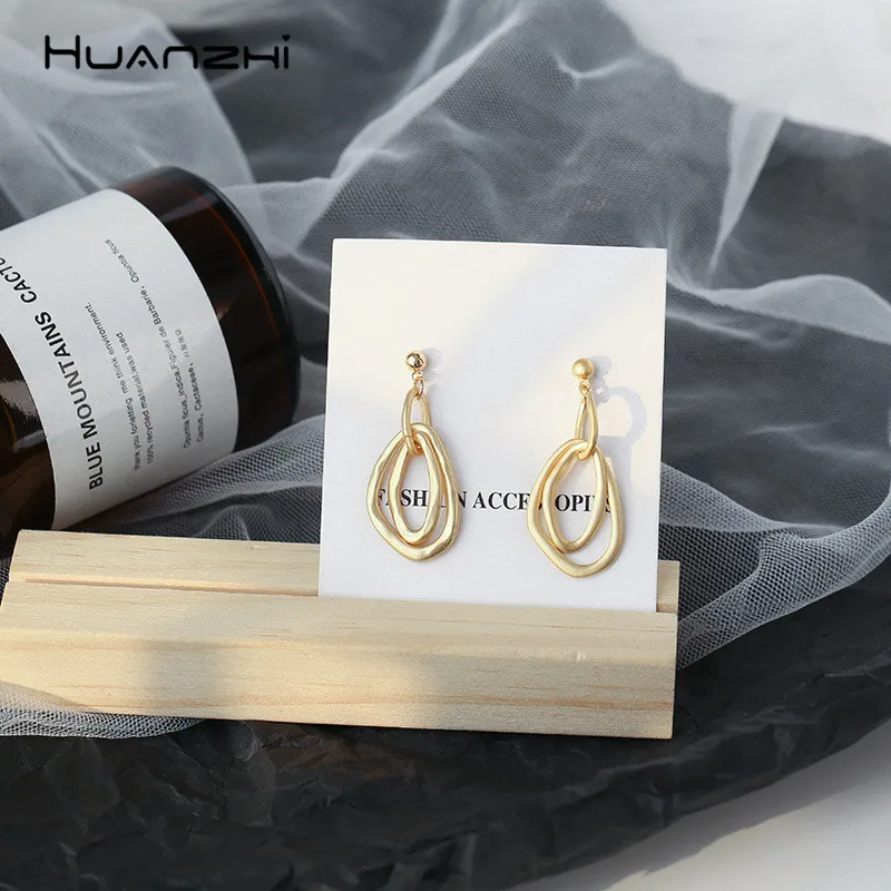 

HUANZHI 2019 Chic 925 Alloy Geometric Irregular vintage Matte Long Drop Earrings for Women Wedding Travel Girls Jewelry Gifts