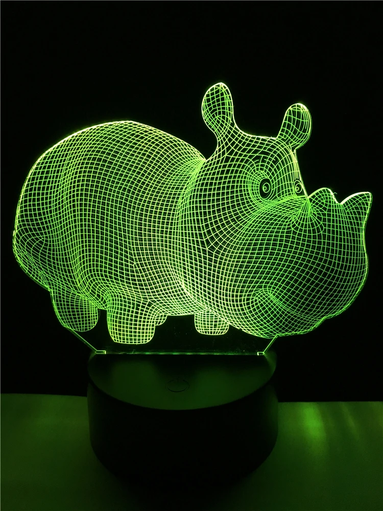 Новый Красочный молодой носорог 3D 7 цветов меняющаяся настольная лампа