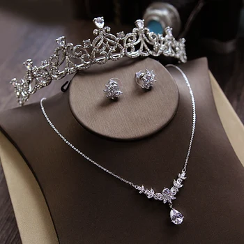 

New Luxurious Bride Grade AAA Zircon Sparkly Crystal Wedding Headdress Ornaments Imperial Crown Necklace Earrings Jewelry Set