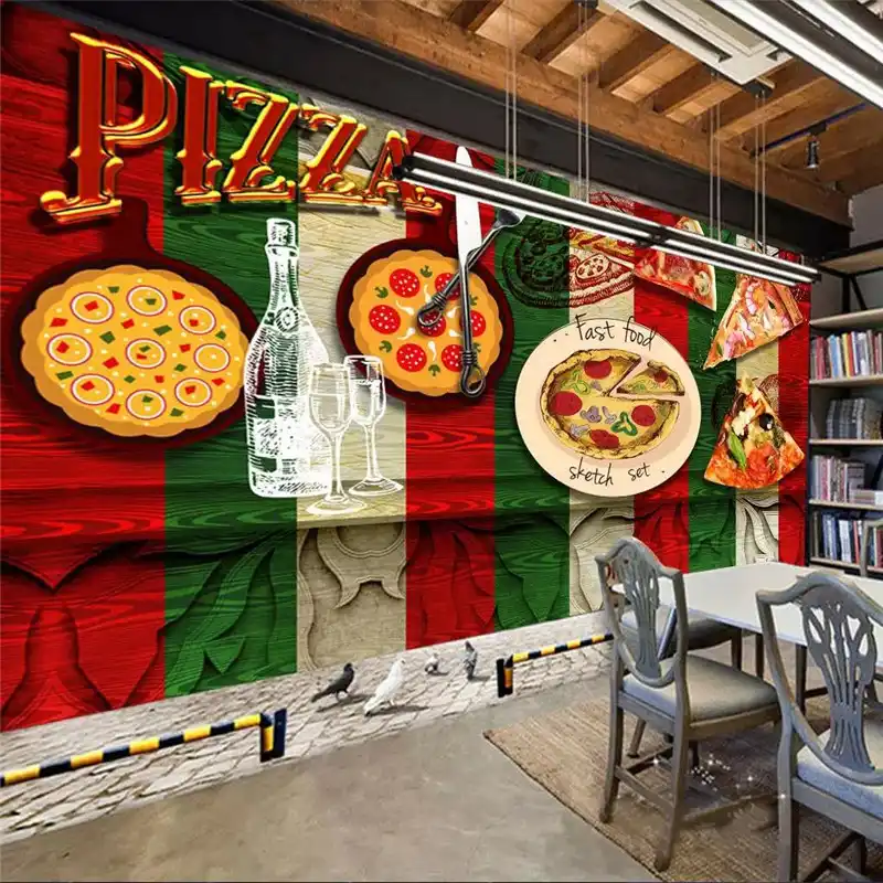 Custom Any Size Mural Wallpaper Vintage Black Wooden Board Pizza