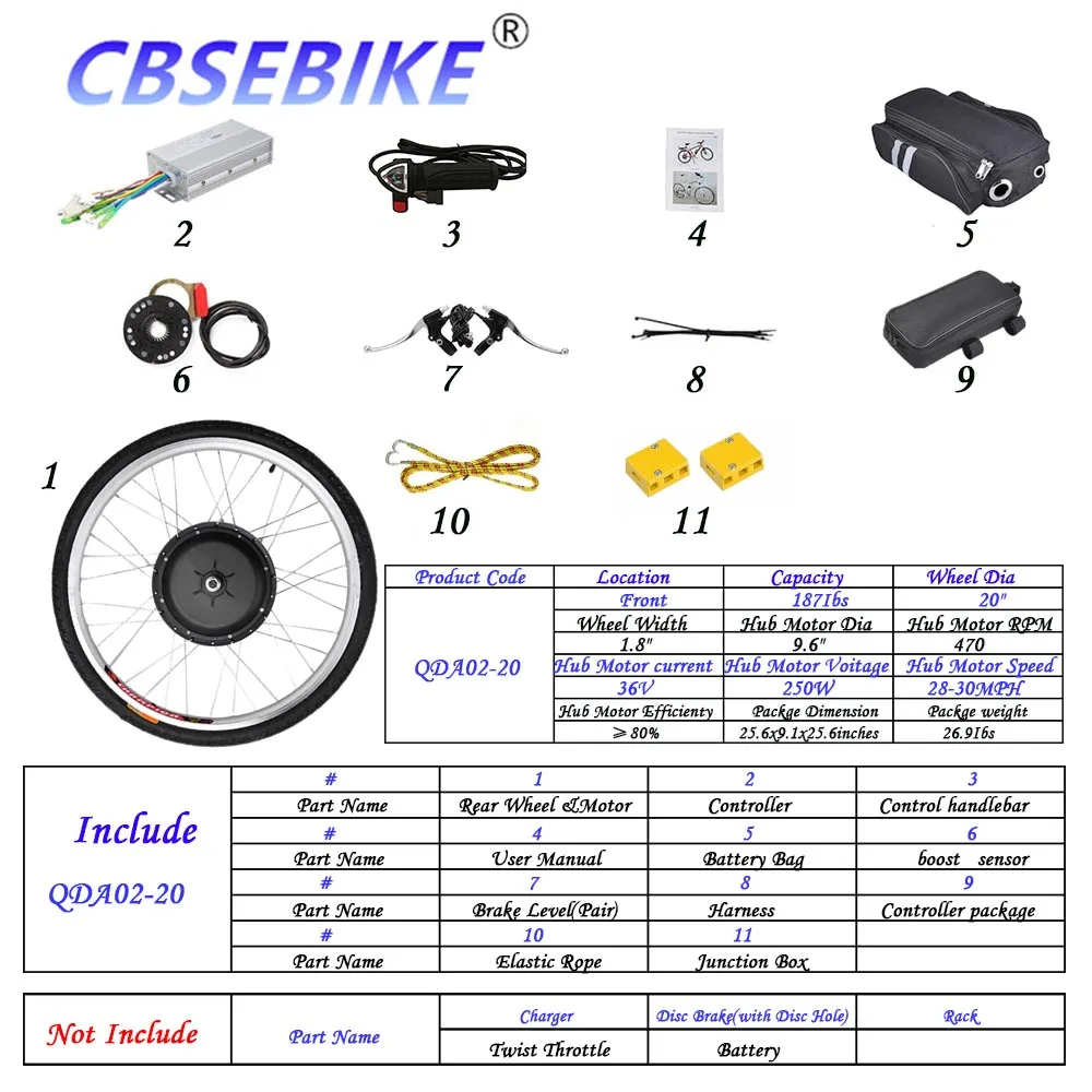 CBSEBIKE 20 дюймов Ebike переднее моторное колесо комплект высокоскоростной конверсионный концентратор Электрический велосипед QDC01-20 - Цвет: 20inch 36v250w QDA2