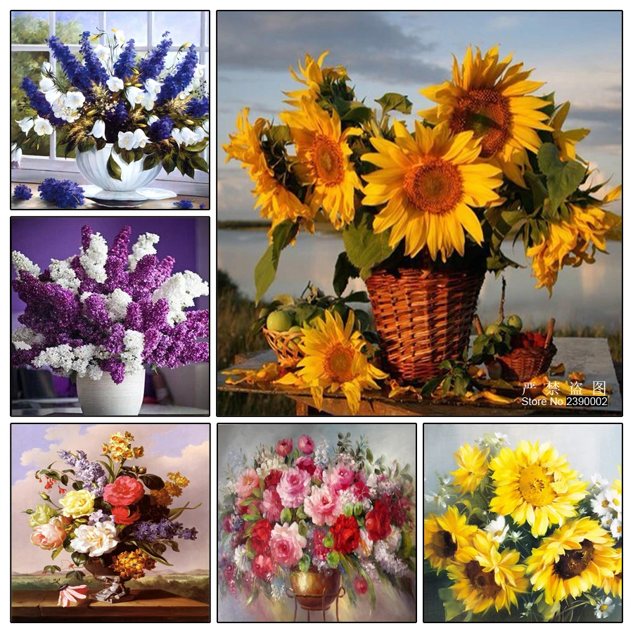 

5D DIY Diamond Embroidery Lilacs & Sunflower Cross Stitch Diamond Painting Square Drill Diamond Mosaic Flower Home Decoration