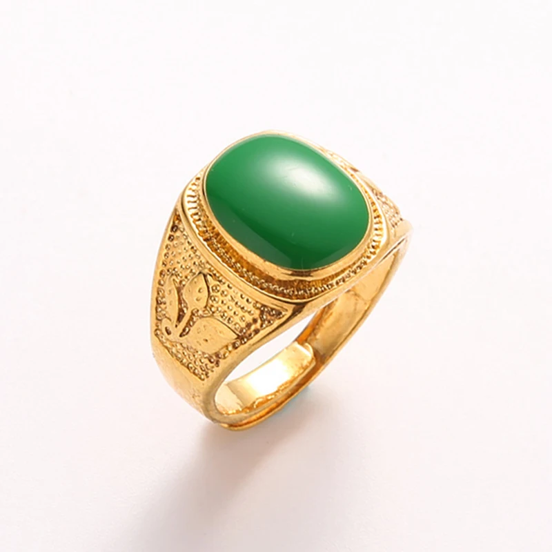

2018 Oval Gem Stone Lucky Floral Gold Ring Men Top Quality Adjustable Gold-Color Rings for Lovers Wedding Jewelry Men Rings