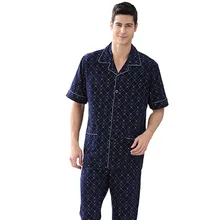 CherLemon Новая Мужская мягкая Пижама летний короткий рукав ромб квадраты LoungeWear хлопок дышащий пижамный комплект Мужская Ночная рубашка