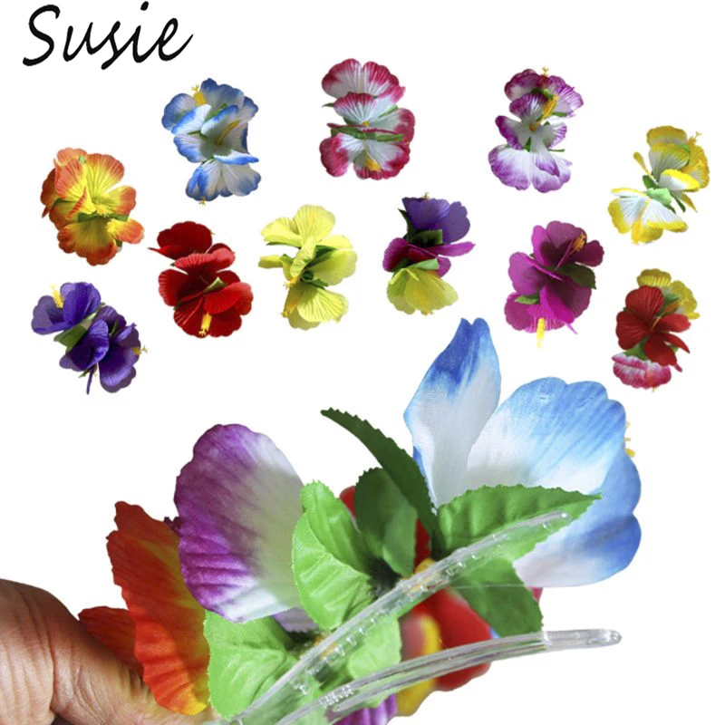 

12Pcs/Pack Women Hawaiian Artificial Tropical Hibiscus Flower Hair Clip Luau Hula Party Wedding Bridal Dancer Alligator Barrette