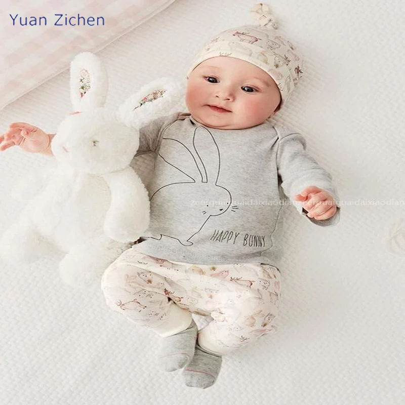 Dropshipping Infant Clothing Set Tshirt Trousers Hat 3pcs Suits Kids