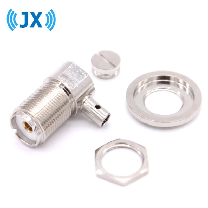 

JX UHF SO239 female crimp RF Coxial connector SO239 UHF female right angle Crimp for RG58 RG142 LMR195 coaxial cable fast ship