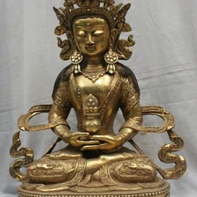 Коллекционные бронзовый S1518 2" Тибет Тибетский Храм Бронзовый Дракон Халат Амитаюс Длительный Срок Статуя Богини