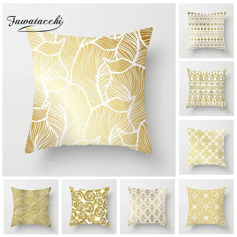 

Fuwatacchi Flower Leaves Cushion Cover Hot Stamping Printed Pillow Cover For Decor Home Sofa Chair Decorative Soft Pillowcase