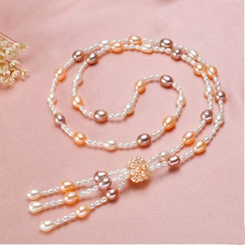 

NEW brand fashion design glare Natural pearl Tassel style Long section Pearl necklace Wild sweater chain for woman