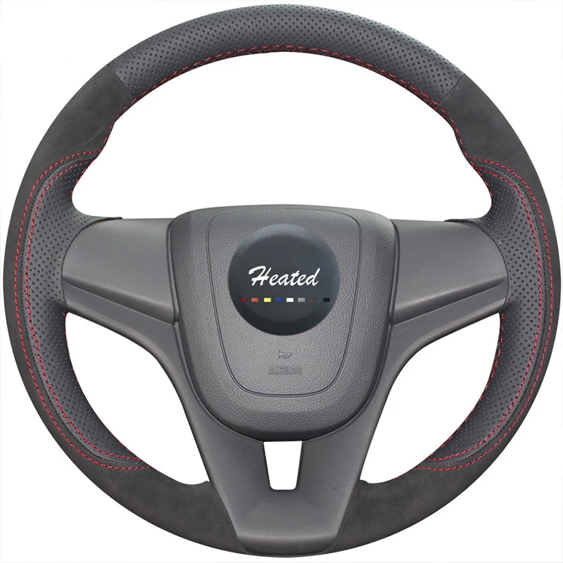 Black Leather Black Suede Car Steering Wheel Cover for Chevrolet Cruze 2009 2014 Aveo
