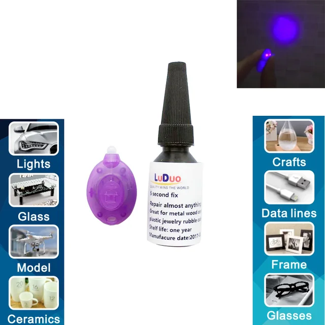 5 second fix UV light glue 10g with UV lamp fast drying liquid glass