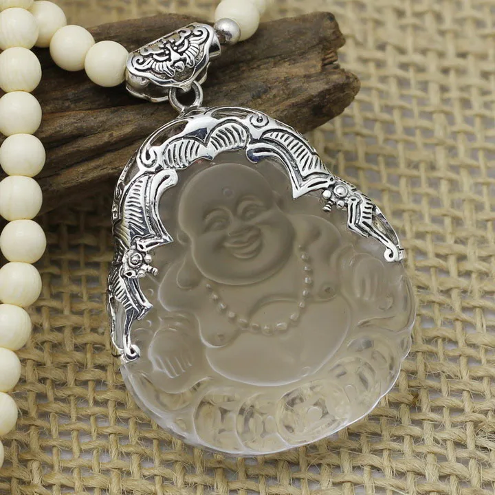 New arrival silver obsidian necklace buddha laughing buddha pendant