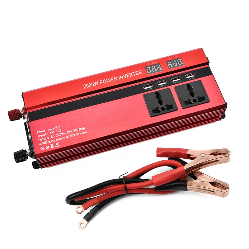 US $50.37 Lcd Display 2000w Vehicle Car Power Inverter Converter Dc 12v To Ac 220v Usb Adapter Portable Voltage Transformer Car Chargers