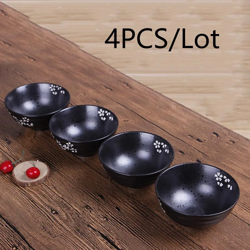 4,7 дюймов 4 шт./лот японский стиль матовая керамика черный цвет миска-контейнер рисовая супница стойка для десертов Посуда Аксессуары - Цвет: 4PCS