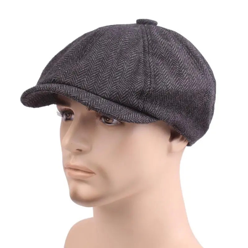 2018 New Tweed Gatsby Newsboy Cap Men Autumn Winter Hat Golf Driving Flat Cabbie Flat Berets Hat Peaky Blinders Hat Bone Unisex mens berets for sale