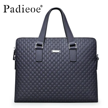 

Padieoe men leather briefcase 14 inch laptop bag business bags blue plaid handbag high quality