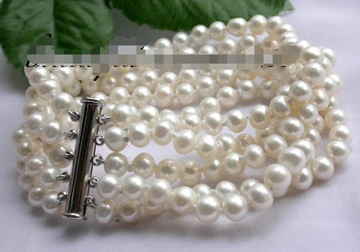 

z1915 5row 8" 7mm round white freshwater pearl bracelet magnet@^Noble style Natural Fine jewe SHIPPING new >>free shipping