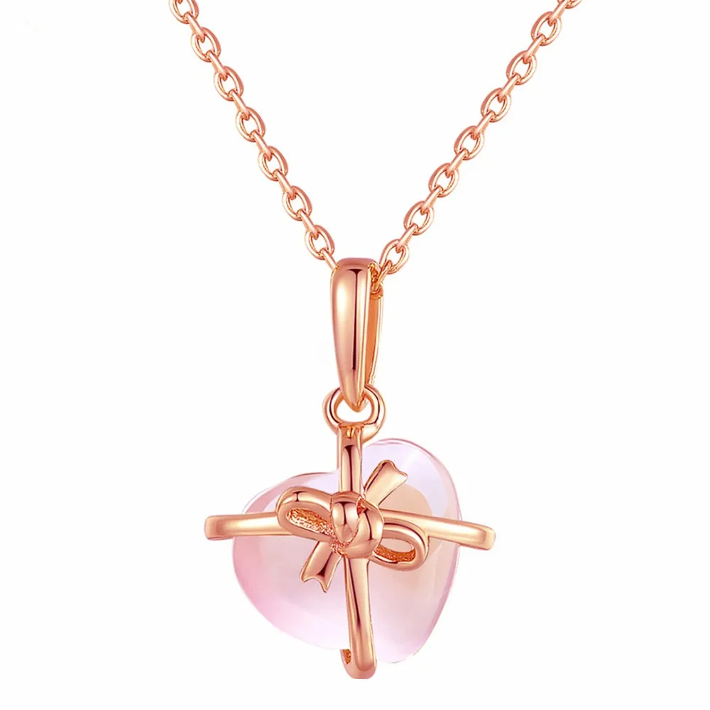 MOONROCY розовое золото цвет сердце кристалл Росс кварц розовый опал ожерелье серьги и кольцо ювелирный набор для милых ювелирных изделий женщин