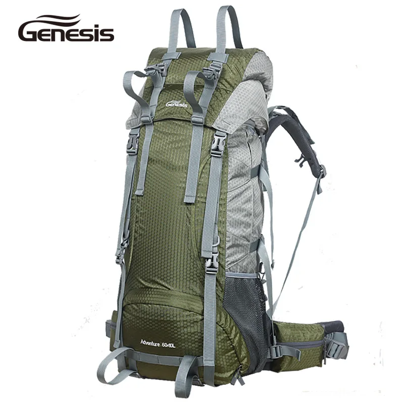 60л очень хорошее качество альпинистская сумка водонепроницаемый нейлоновый материал регулируемый рюкзак алюминиевая поддержка A4484 - Цвет: Army green