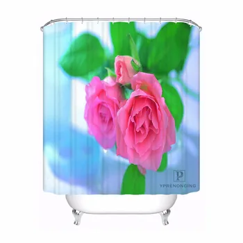 

Custom Pink Rose with Stem Waterproof Bathroom Acceptable Shower Curtain Polyester Fabric Bathroom Curtain #180318-45-36