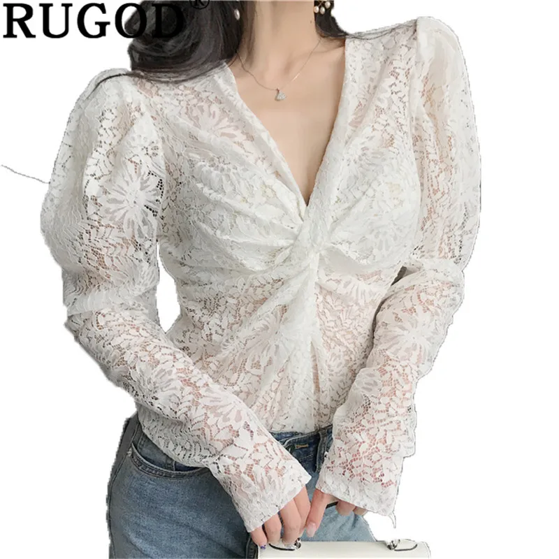 RUGOD однотонные модные шифоновые женские рубашки 2019 весенние элегантные топы с v