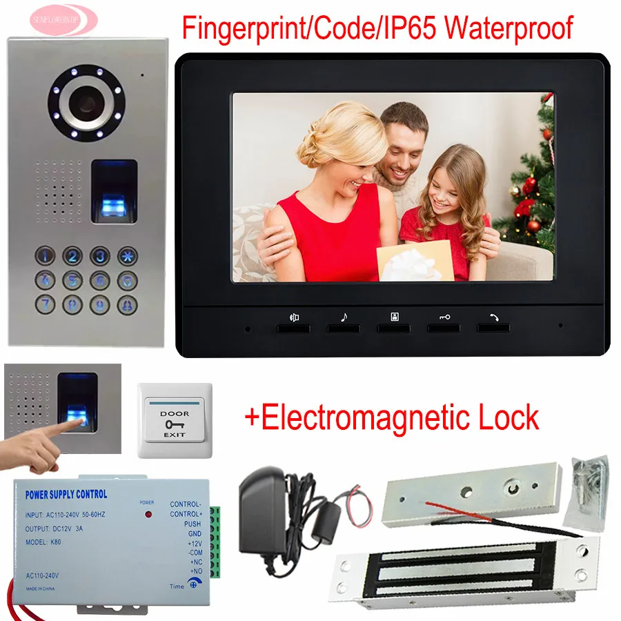 

Wired Intercom For Private House 7'' TFT LCD Door Phone System Fingerprint/Code+Magnetic Door Lock Outdoor Unit IP65 Waterproof