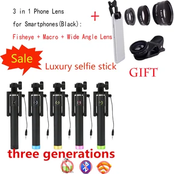 

SKF36 Wired Selfie Stick Tripod Built-in Shutter Monopod + Fisheye Macro Wide Angle Phone Lens for Samsung Galaxy Note 5 4 3 2