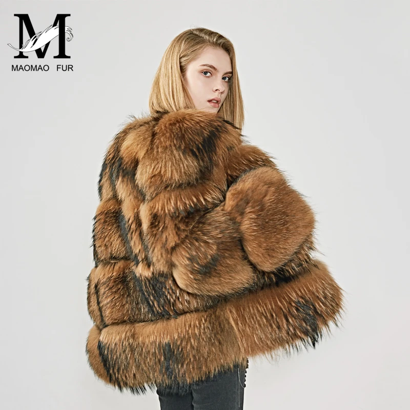 MAOMAOFUR пальто из натурального меха енота женские теплые длинные рукава нарутал цвет Меховая куртка Женская Роскошная натуральная меховая шуба