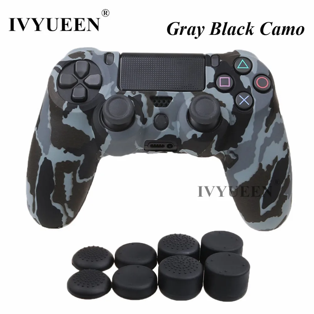 IVYUEEN для Dualshock 4 силиконовая камуфляжная Защита Чехол для playstation 4 PS4 DS4 Slim Pro контроллер кожи с 8 захватами для большого пальца - Цвет: Gray Black Camo