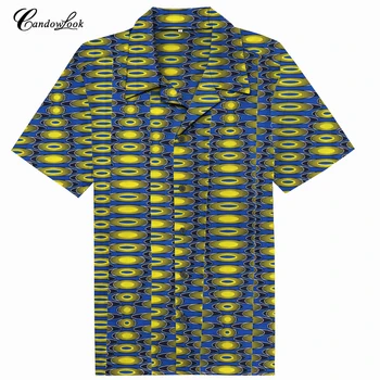 

Summer Dashiki Men Dress African Clothes Fashion Oval Print Short Sleeve Shirt Cotton Batik Style Design Dance Festive Costume