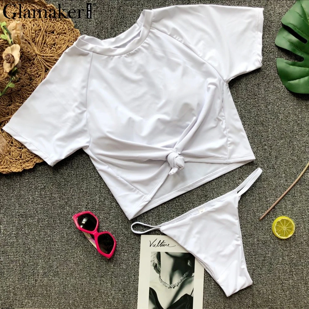 Glamaker knot white sexy bodysuit women thong two-piece suit female cropped short playsuit Beach party bodysuit spring new 2019 fishnet bodysuit Bodysuits