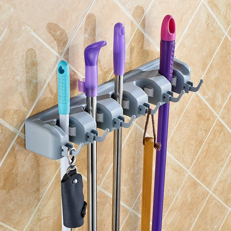 

Kitchen Bathoom Plastic Mop Rack Broom Holder With Hooks Debris Storage Rack Bathroom Accessories