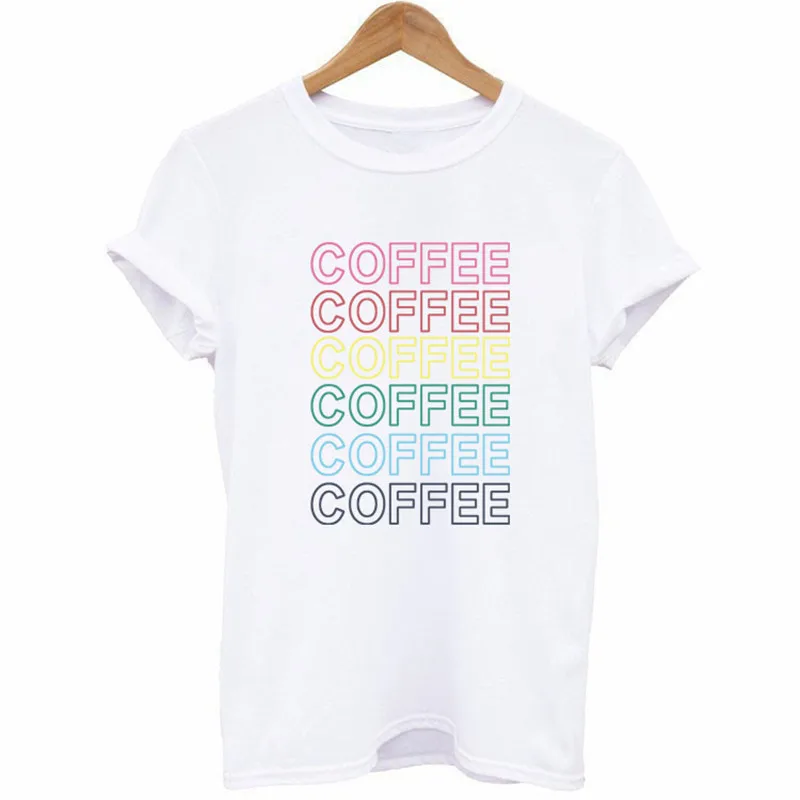 

Colorful Coffee Letter Print T Shirt Women Short Sleeve O Neck Loose Tshirt 2020 Summer Women Tee Shirt Tops Camisetas Mujer