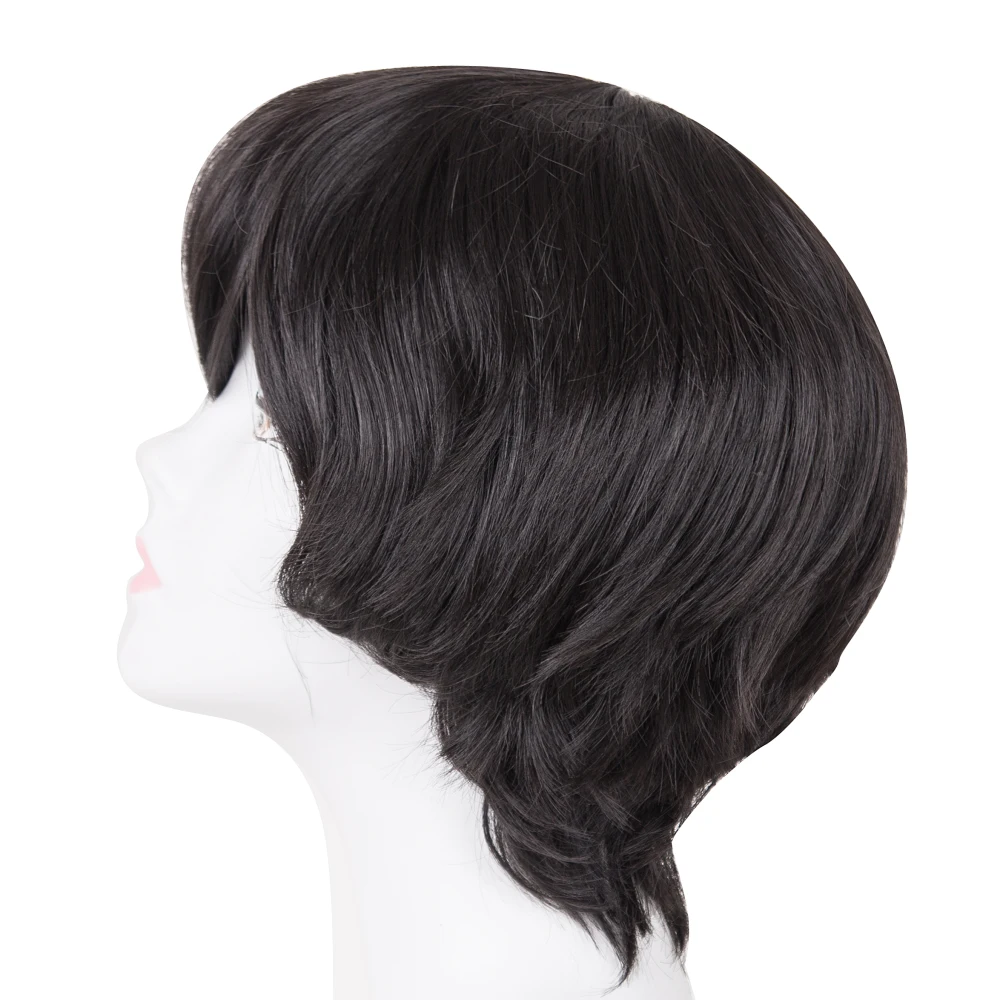 Us 10 45 35 Off Black Wig Fei Show Synthetic Heat Resistant Fiber Dark Brown Blonde Short Wavy Hair Male Daytime Women Inclined Bangs Hairpiece In