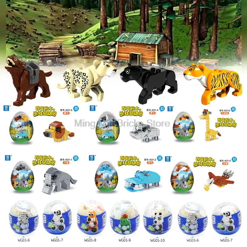 

Legoing Animals jungleing mobilization Lion elephant hippo rhinoceros digital new universal eggshell bag Toy Kit Legoings Animal