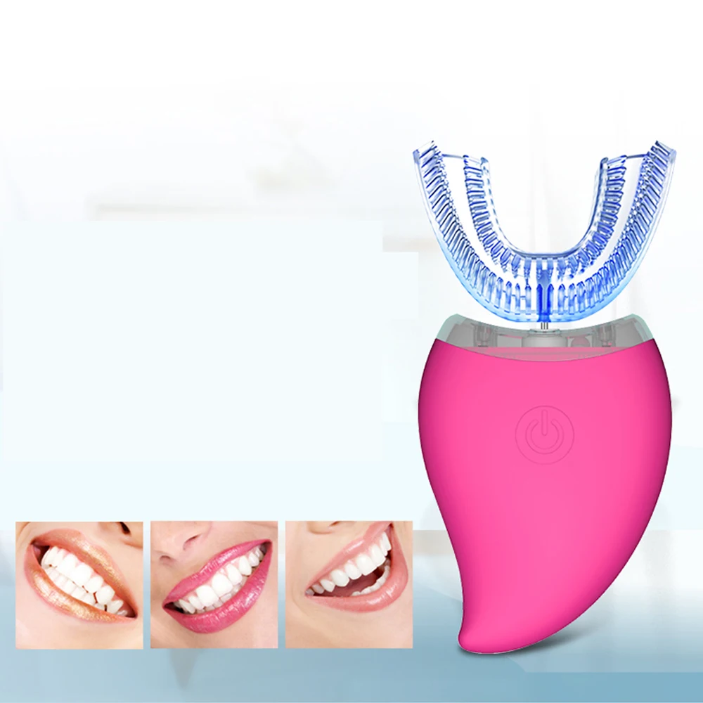

360 Degree Electric U Shape Toothbrush Intelligent Automatic Sonic Lazy Deep Cleaning Teeth USB Rechargeable Blue Light Portable