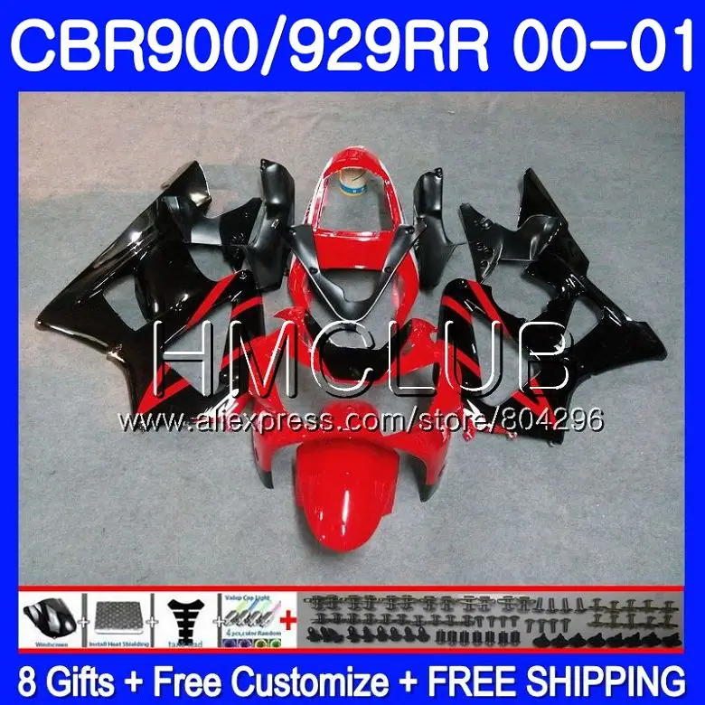 

Body For HONDA CBR900 RR CBR 929 RR CBR 900RR CBR929RR 2000 2001 68HM14 Stock red blk CBR 929RR CBR900RR CBR929 RR 00 01 Fairing