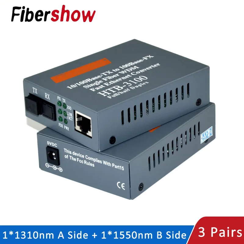 Media Converter HTB-3100 Fiber Optical Single Mode Single Fiber SC Port 20KM External Power Supply 10/100M 3 Pair afbeelding