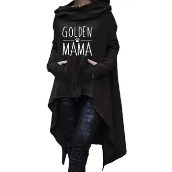 

Long Irregular GOLDEN MOM Letters Print Hoodies for Women Sweatshirts Kawaii Femmes Tops Corduroy Pattern Frauen Casual Street