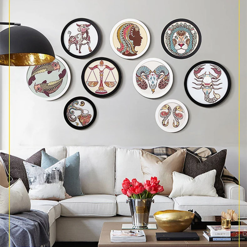 Round Wooden Picture Frames Photo Poster Frame Wall Hanging Black White Wood Pictures Holder Wall Mounted Photo Frame Round