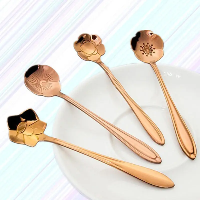 

8Pcs/set Stainless Steel Flower Shape Teaspoon Sugar Coffee Ice Cream Tableware MF999