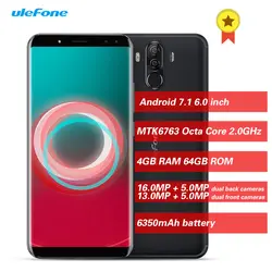 Смартфон Ulefone power 3 S 4G Android 7,1 6,0 дюймов MTK6763 4 Гб ОЗУ 64 Гб ПЗУ 4 экрана Лицо ID мобильный телефон