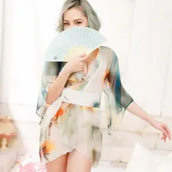 Живописи тушью Для женщин сексуальный полупрозрачный шифон юката комплект нижнего белья 2019 японский Стиль летний халат кимоно