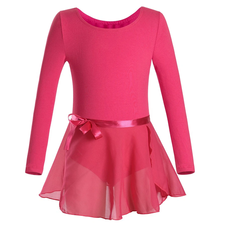 Goedkoop Peuter Ballet Jurk Lange Mouwen Athletic Dans Maillots Meisjes Gymnastiek Kids Dance Dragen Biketard met Tutu Rokken Jurken