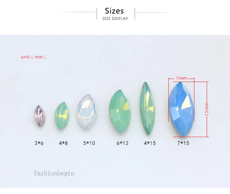 All-size Navette/Horse eye opal Faceted Glass fancy stone point back crystal Diamantes Rhinestones Nail Art jewelry making beads - Цвет: 12p 6x12 green opal