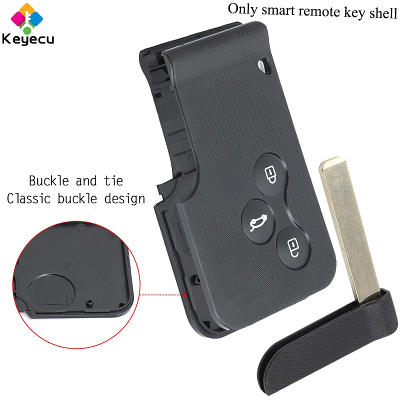 

KEYECU Replacement New Smart Remote Card Car Key Shell Case - 3 Buttons & Insert Uncut Blade Key - FOB for Renault Megane Scenic