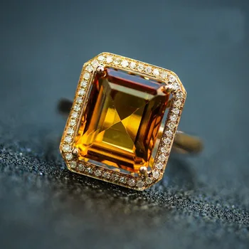 

6-10 CARAT NATURAL Gemstone Citrine ring 18K Rose Gold Excelent Cut Engagement ring Fine Jewelry diamond ring Crystal